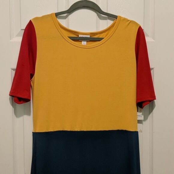 LulaRoe Julia Dress navy mustard red Sz L NWT - Picture 3 of 6